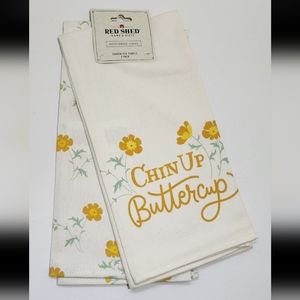 NWT Red Shed "Chin Up Buttercup" Tea Dish Kitchen Towels Set of 2 Farm Homestead